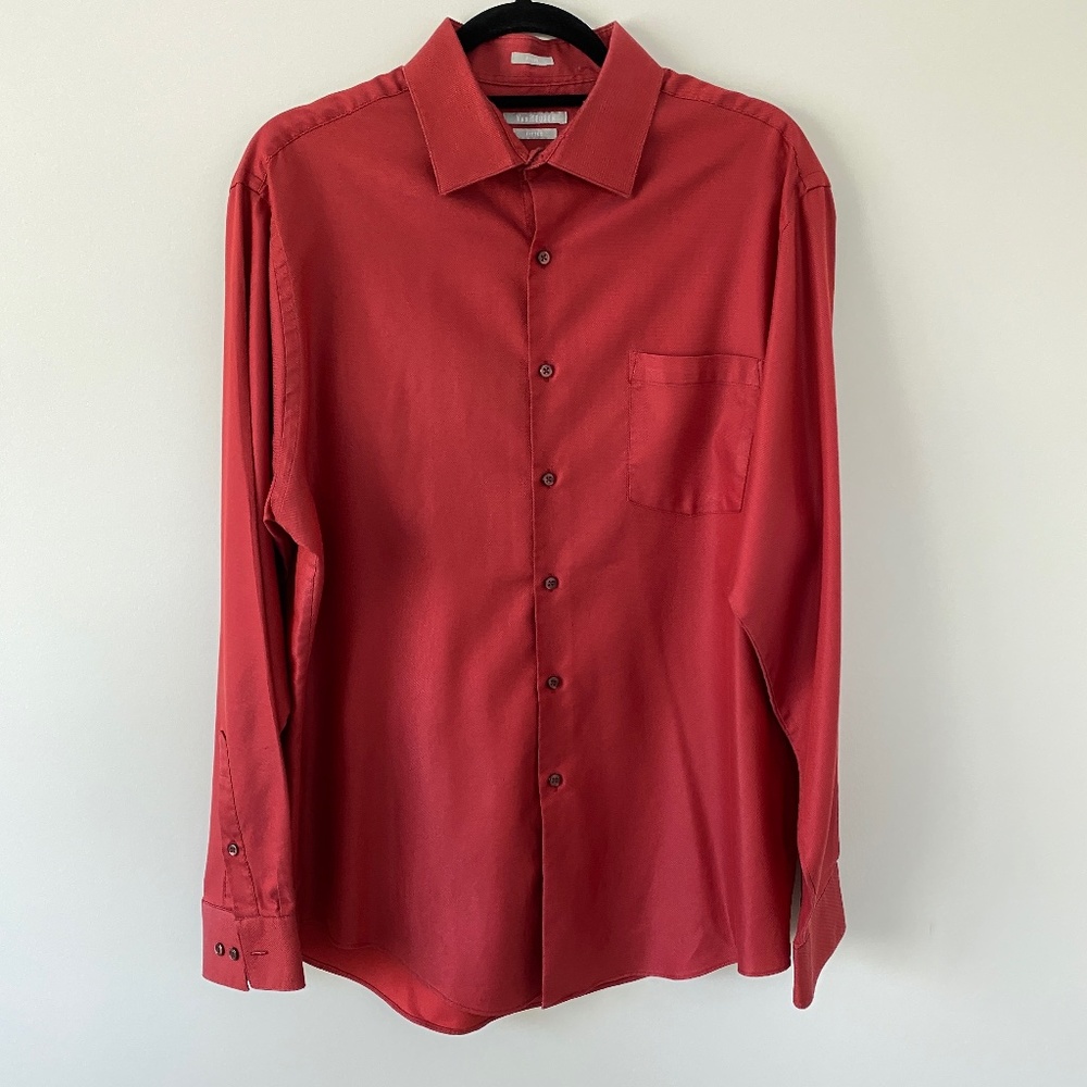 VAN HEUSEN Red Long Sleeve Fitted Wrinkle Free Button Uo Shirt 16.5 34/34